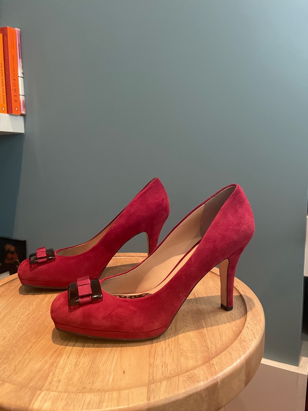 Joan & David Suede High Heel Pumps with Bow Accent
